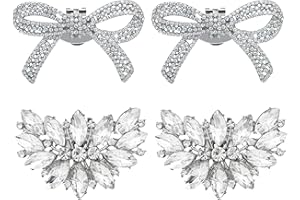 Scettar Detachable Elegant Crystal Shoe Charms, 4 Pcs - Silver Bowknot Rhinestone Shoe Decoration for Wedding Party High Heels