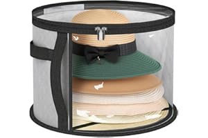 MISSLO Large Hat Boxes with Lids, Round Cowboy Hat Storage Organiser for Closet Travel Baseball Cap Bag, Wide Brims Cap Case with Carry Handles, Holds up to 7 Caps (Grey)