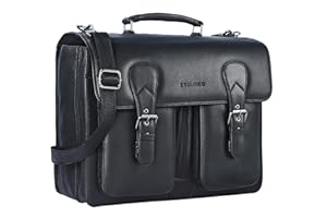 STILORD 'Denver' Grand Saccoche Noire Homme en Cuir Véritable - Sacoche Porte Document pour Ordinateur 15,6-16 Vintage - Serviette Professeur ou Sac pour Le Cours