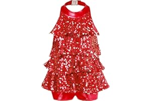 inlzdz Kids Girls Sequins Halter-Neck Backless Jazz Latin Dance Tassel Dress Samba Tango Modern Dance Performance Costume
