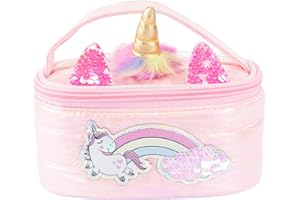 Girabrilla Puffer Unicorn Case Pink, 1 mini Porta Oggetti Rosa con Unicorno iridescente