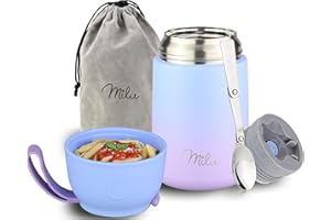 Milu Termo para Comida 650 ml Taza Aislada, Botella de Acero Inoxidable Aislada Alimentos, Beber y sopa de los niños de adultos Térmico (650ml/Azul Violeta)