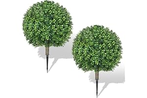 Hecaty Artificial Boxwood Topiary Ball Trees 65cm: 2 Pack Fake Shrubs with Ground Spike – UV Fade Protected, Evergreen Artificial Plants Outdoor Indoor Front Porch Garden Balcony Home Office