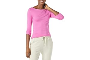 Amazon Essentials Damen T-Shirt mit Bateau-Ausschnitt und 3/4-Ärmeln in schmaler Passform
