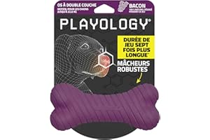 Playology Os à Double Couche à mâcher pour Chiens de Taille Moyenne (7-16 kg) | Jouet Stimulant pour Chiens au Parfum Bacon 100% Naturel | Interactif et Durable pour Les mâcheurs endurcis