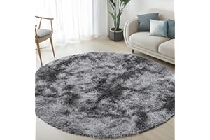 Sour Lemon Wohnzimmerteppiche, 160 x 160 cm, Grauer runder Teppich für Schlafzimmer, waschbarer, Rutschfester, Flauschiger Teppich, zottelige, weiche Teppiche, Matte für Kinder, Flur, Wohnzimmer