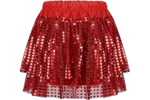 Alvivi Kinder Bauchtanz Rock Funkelnde Mini Rock Pailletten Kleider Tanzkleid, Latein Rumba Cha Cha Tango Samba Ball-Kleid