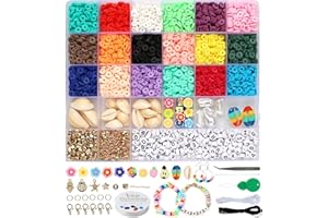 Dsaren 4132 Piezas Kit Bolitas Abalorios para Hacer Pulseras Collares Cuentas Arcilla Polimérica Bolas Cuentas Plana Colores Letras Conchas Hacer Pulseras Adultos Niñas Pendientes DIY Regalo