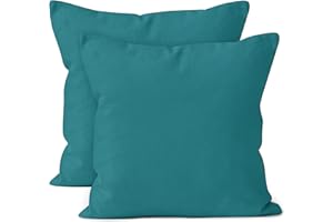 ENCASA XO Encasa Conjuntos de Almohadas de algodón de algodón de 2 I 20x20 in (50x50 cm) - Azul Blue I No Insertar I Plain Square Cubas de Almohadas I Lavable | Solamente para Uso en Interiores