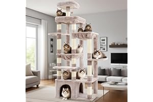 Heybly Arbre À Chat, 180cm De Haut avec Base Stable, Plateforme XL, Grande Maison pour Chat, 2 Hamacs, Meubles pour Chats À Plusieurs Niveaux pour Les Chats du Maine, Marron Beige HCT037MU