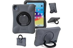 NLR FUN Estuche para Niños para iPad, Funda a Prueba de Golpes para iPad A16 de 11” (2025) / 10,9” de 10.ª Gen (2022), Funda Protectora Ligera de Cuerpo Completo con Asa/Soporte Plegable (Gris+Negro)