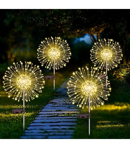 ZVO 4er Set Solarleuchten Für Außen Mit Fernbedienung – IP44 Wasserdicht, 8 Lichtmodi, Mehrfarbiger Feuerwerk-Effekt, Für
