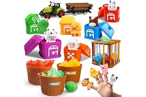 TACOPET Animali Fattoria per Bambini Regalo Bambini 1 Anno 2 3 Anni Gioco Bambino 1 Anno Giochi per Bambini Giocattoli Bambina 4 in 1 Set di Fattoria con Animali, Bambini Set di Verdure,Trattore con Rimorchio
