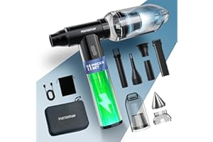 PORTENTUM 2 en 1 Mini Aspirateur à Main sans Fil 25 kPa – Batterie 10 000 mAh Jusqu’à 135 Min USB-C – Souffleur air comprimé 180 km/h brushless – Aspirateur Voiture à Vitesse réglable – Set de 11