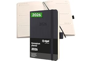 ‎SIGEL SIGEL C2623 Wochenplaner Wochenkalender 2026, ca. A6, schwarz, Softcover, 176 Seiten, Gummiband, Stiftschlaufe, Archivtasche, aus nachhaltigem Papier, Kalenderbuch Conceptum