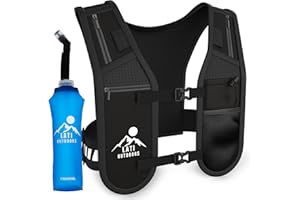Lati Outdoors Running Vest with Waterproof Phone Pouch - Breathable Hydration Pack with 500ml Collapsible Water Bottle - Adjustable Reflective Running Hydration Pack for Men and Women with 6 Pockets