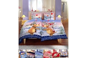 Leonado Vicenti Winter Flausch Bettwäsche Weihnachten Motive Microfaser Thermo Fleece, 4 Stück , 2X 135x200 cm + 2X 80x80 cm Edeline