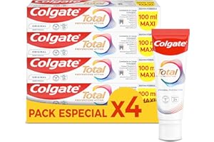 Colgate Total Original Pasta de Dientes, Pack 4 Uds x 100 ml, Dentífrico con 24H de Defensa Antibacteriana Reforzada para la Boca*, Tecnología Antibacteriana de Doble Zinc