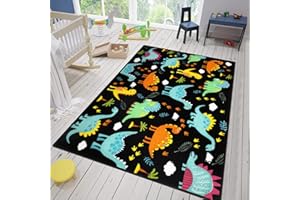 Capslpad Dinosaur Kids Play Rug 160x100cm Washable Kids Area Rugs for Boys Bedroom Non-Slip Cartoon Dinosaur Carpet Durable Animal Patterns Play Mat Rug for Playroom Children Bedroom Boys Decor,Black