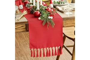 Artoid Mode Camino de mesa con borlas estilo bohemio rural y rústico, diseño de casa de campo, 33 x 243 cm, decoración de mesa de cocina para primavera, boda, vacaciones, fiesta