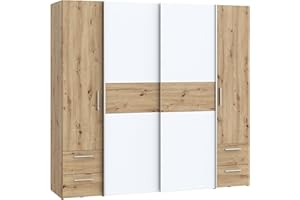 Forte Kapaza Armario clásico 200 con 4 cajones de Madera de Roble Artesano Blanco, 200 cm de Ancho, 190 cm de Alto, 61 cm de Profundidad