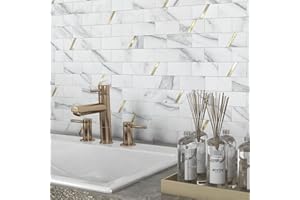 VAOVI 3d Metro Subway Stick on Tiles Kitchen,Brick Tiles Stickers Self-Adhesive Tiles for Bathroom Walls Matte Stone Peel Stick Mosaic Waterproof(White Gold,5pcs)