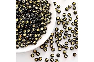 Iudsu 1000 Stück Perlen mit Buchstaben Set, 7mm Schwarz (A-Z) Diy buchstabenperlen Acrylperlen, mit 600cm Unsichtbare Nylonschnur Perfekt für Armbänder, Halsketten und zur Sehtraining
