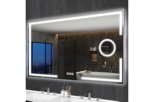 S'bagno 120 x 70 cm Espejo Baño con Luz Espejo Maquillaje con Luz con atenuación antivaho, Marco de Aluminio Espejo de Maquillaje 5 aumentos Badezimmer Wandmontage Mit Lichtern Voll