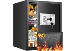 MEJASG Safe Tresor Feuerfest mit Feuerfester Wasserdichter Dokumententasche, 52L Digitaler Tresor mit Herausnehmbares Regal und Alarmanlage, Großer Möbeltresor für Schmuck Bargeld Medikamente A4 Dokumente