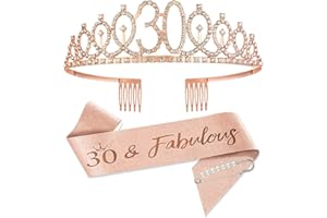 SCBOY Kobieta na 30 urodziny 30 Urodziny Kobieta Tiara i szarfa do dekoracji na przyjęcie urodzinowe w kolorze różowego złota