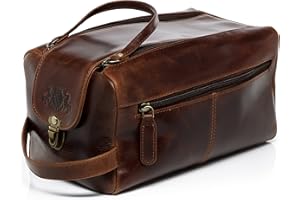 VS SID & VAIN Toaleta Bristol Naturalna Skóra | Traveling XL Duży Brązowy | Ręcznie robiony Makijaż, Kasztan, kosmetyczka