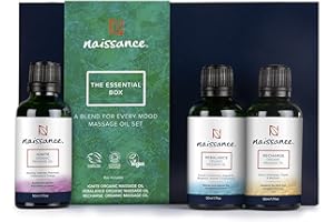Naissance Coffret Huile de Massage BIO The Essentials Box Kit - (3 x 50ml) - Cadeau Set Decontractante Naturel - Apaisante Soins Musculaire Corps - Femme et Homme Aromathérapie Bien Être Original Noel