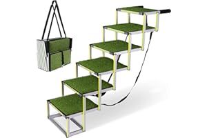 Escalier pour Chien Petit ou Grand PRIORPET - Marquage Phosphorescent - Surface antidérapante Herbe - Rampe Pliable pour Voiture idéale pour articulations - Convient à Toutes Les Voitures - 6 marches