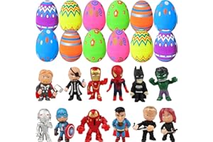 Leannae 12Pcs Prefilled Super Hero Mini Figures Easter Eggs Basket Stuffers for Kids Supprise Eggs Easter Party Favors Gifts Toys for Kids Boys Girls