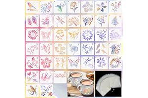 FAMCUCHE 40 Pièces Pochoirs pour Peinture Enfants, Animaux Plantes Pochoir Dessin Enfant, 7,5 * 7,5 cm Lavable et Réutilisable Pochoir Scrapbooking pour DIY Albums, Album Photos