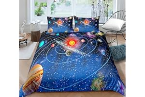 Timiany Kinder Bettwäsche Set Sonnensystem Planet Jungen-Teenager-Bettbezüge Mit Reißverschluss 135x200cm+80x80cm Planeten & Sterne Mikrofaser Bettbezug (Universum-N,135x200+80x80)