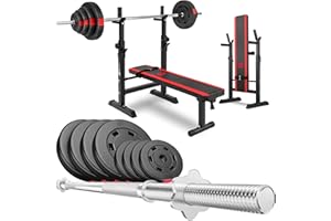 ‎HS HOP-SPORT Hop-Sport Hantelset 39kg bis 99kg - Klappbare Hantelbank mit Gewichten, Verstellbare Langhantelablage, Trainingsbank für Bankdrücken, Stabiler Fitnessbank, 270 kg Max. Belastbarkeit