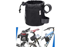 KEMIMOTO 1 Pack Bike Cup Holder, 5 Inch Bike Water Bottle Holder Bicycle Handlebar Drink Holder with Mesh Pockets Phone Bag for Cruiser, Mountain Bike, Scooter, Folding, Road Bike, Wheelchair