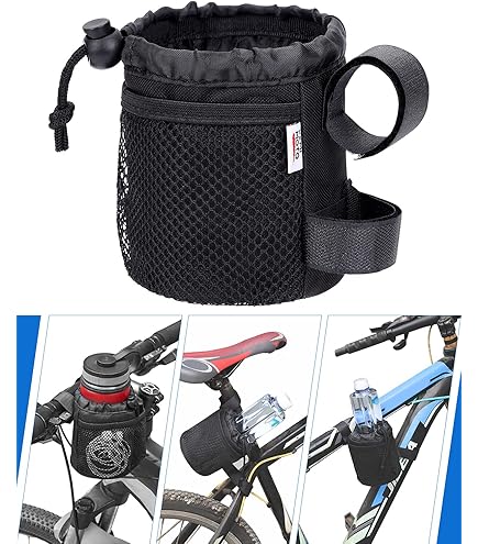 Belinous Lot De 2 Porte-gobelets De Vélo, Porte-bouteille D'eau Jusqu'à 950 Ml, En Tissu Oxford Avec Poches En Maille Pour Vélo électrique, Scooter, Cruiser, Fauteuil Roulant, Marcheur, Bateau, Noir