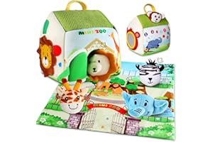 TOGOU2S Montessori Baby Toys 6-12 Months, Soft Zoo Animal Playset with House, Sensory Crinkle Squeaky Toys, Mirror & Play Mat, Fine Motor Skills, Christmas/Easter/Birthday Gift for Toddlers