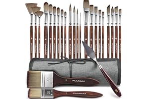 TYRKUIY Professional Synthetic Acrylic Paint Brushes-25PCS Multi-Shaped for Artists-Flat, Filbert, Fan, Cat Tongue, Round, Angle, Rigger