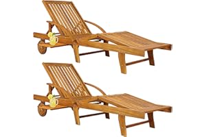 ‎CASARIA Casaria® 2X Sonnenliege Holz Klappbar 320kg Belastbarkeit Tisch Fuß- und Rückenteil variierbar Räder Ablage Garten Balkon Terrasse Gartenliege Akazie