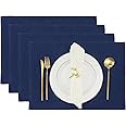 Blue Depths Dining Placemats Set of 4-48 x 33 cm Fine Ribbed Cotton Kitchen Dinner Table Place Mat for Home Kitchen Cafe Restaurant Hotel