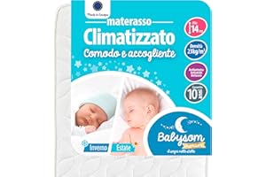 Babysom - Materasso Lettino Bambino Climatizzato Estate/Inverno - 60x120 cm | Per Neonato - Altezza 14cm - Traspirante - Antiacaro e Antisoffoco - Garanzia 10 anni