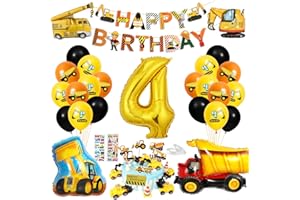 Decoration Anniversaire Chantier 4 Ans, Construction de Ballon Chantier pour Enfant, Excavatrice Ballon 4 Ans Garcon, Ballon Anniversaire Décorations De Fête, Kit Anniversaire Chantier