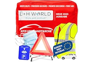 ‎L + H WORLD 4in1 Sicherheit & Erste Hilfe Set Auto 2023 | Notfallset mit Warndreieck Pannenweste Verbandkasten | KFZ Pannenset Pannenhilfe & Unfall Zubehör Set | Sicherheits-Set Auto 2022 ideal als Starter Set