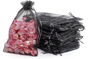 XMASOLDECOR 20Pcs Noir Sacs Organza 10x15cm, Sacs Cadeaux en Organza Pochette à Bijoux, Sachets en Organza pour Bonbons, Lavande, Mariage, Anniversaire