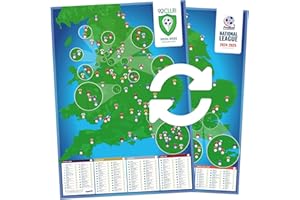 FOOTBALL GROUND MAP 92 Club and National League A1 Football Stadium Wall Poster - 2024/2025 season