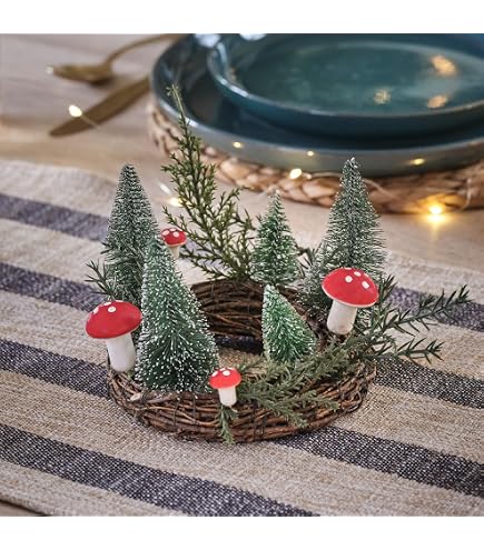 Set di 3 funghi luminosi 260 Micro LED (H45 cm) Resina intrecciata Marrone/ Bianco caldo - Luci di natale