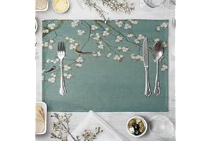 Daesar Set di 4 Tovagliette All'Americana, Tovagliette Americane Cotone Lino Tovaglietta Colazione Bianco Verde Tovagliette Americana Lavabili Lavastoviglie 40x30CM